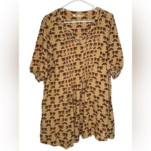 Wayward Fancies Eshakti Pleated Beige Tunic Disguise Print Women’s Size 2X-22W